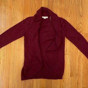 Women Forever21 Burgundy Maroon Open Cardigan Waterfall Cascading Front Detail